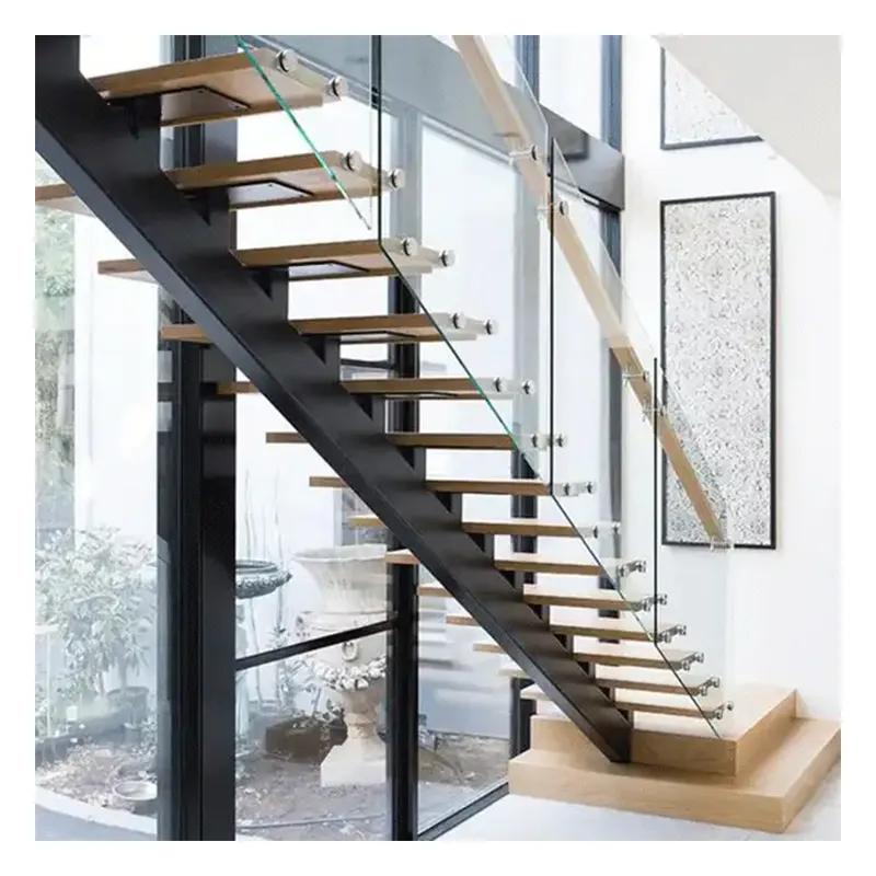 Indoor Floating Stairs Modern Wooden Invisible Mono Stringer Staircase