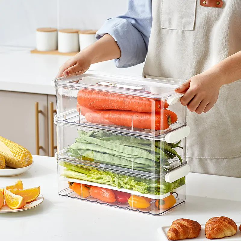 Hava geçirmez Pet plastik mutfak buzdolabı organizatör kabine dondurucu kiler depolama konteyner kovaları ve kapaklı kutular