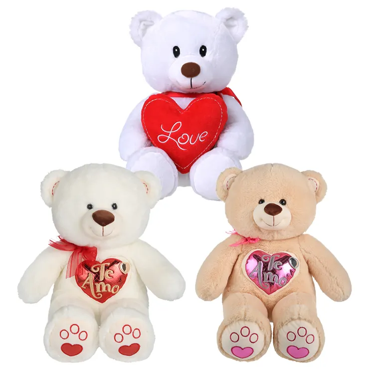 Oso de peluche gigante de 30cm, osito de peluche blanco con corazón rojo, de San Valentín