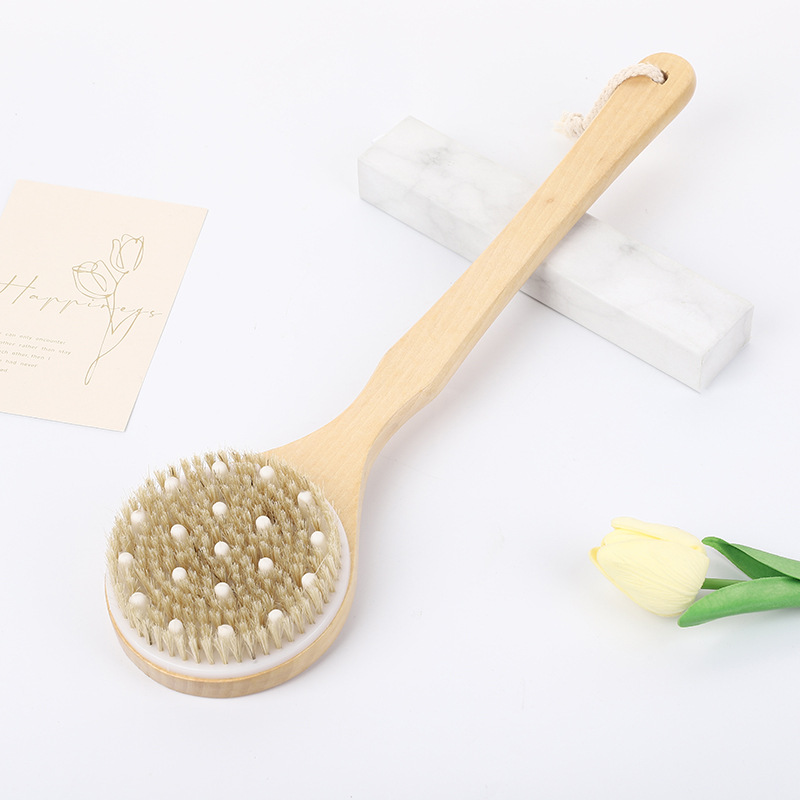 Brosse à manche long simple face en bois de lotus avec clous 41,5*11cm