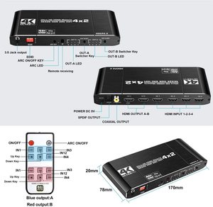 4K HDMI Matrix 4x2 4 in 2 Out HDMI2.0オーディオエクストラクタースイッチスプリッター、光ToslinkSPDIF同軸3.5mmARCオーディオ付き - Product Image 2