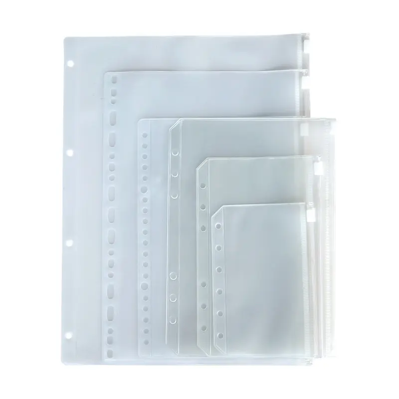 De plástico de A5 A6 A7 archivo titulares sobre transparente HOJA DE 6 agujeros transparente de PVC de la cremallera bolsillo de la carpeta insertar Carpeta de hoja suelta bolsa