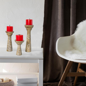 Lotus Vine şamdan sütun mumlar için uygun (beyaz balmumu, 3-piece Set) Mango ahşap şamdan seti masa merkezi için kullanılan D - Product Image 6