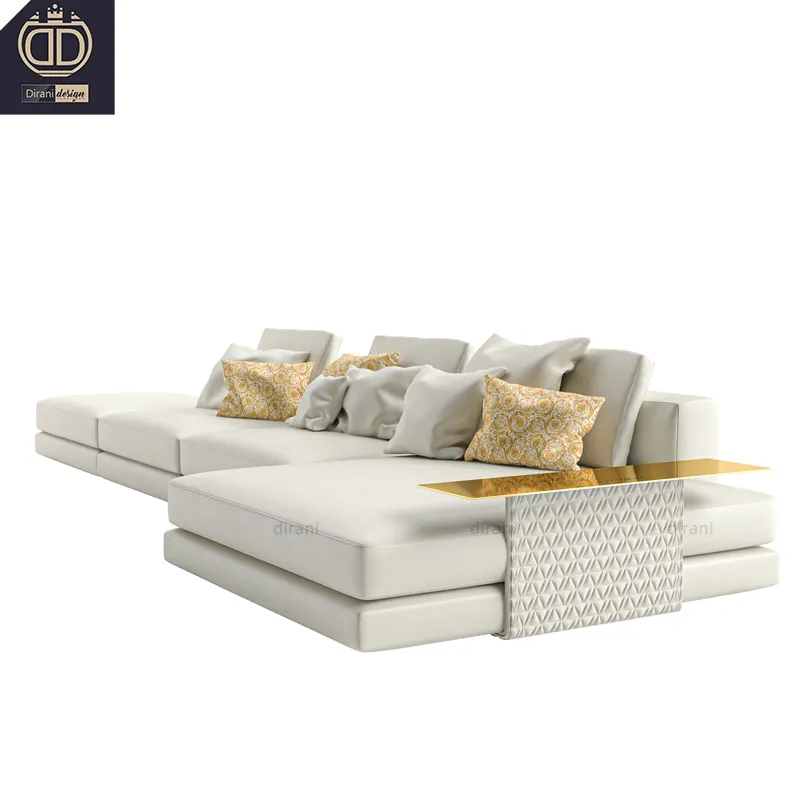high end elegant large contemporary L shape sectional sofa set furniture white luxury modern Italian classic leather corner sofa