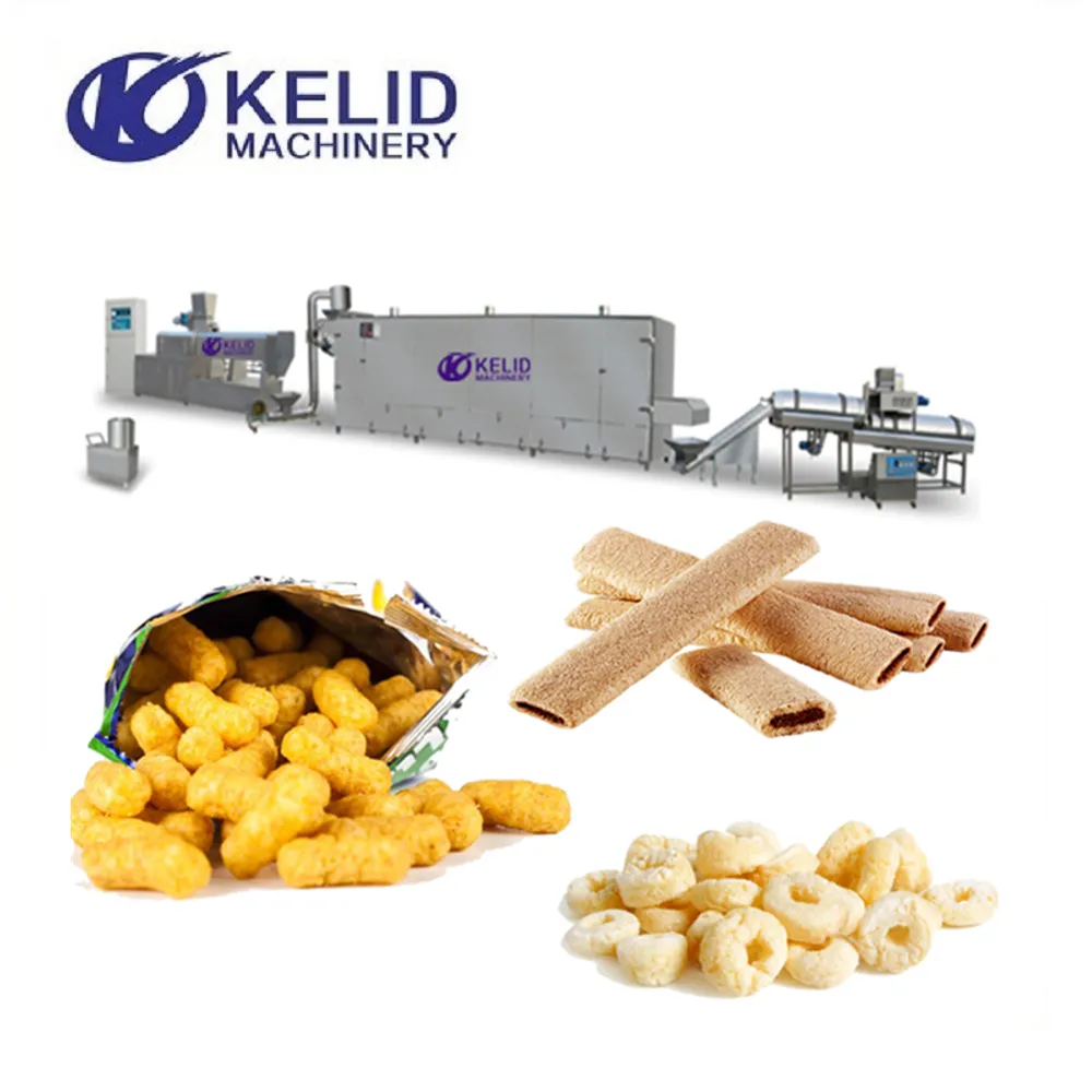 عالية الجودة إنتاج الجبن الكرة كاملة خط الذرة المنتفخ ماكينة صنع الوجبات الخفيفة