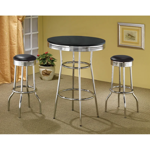 カスタマイズ屋外パブレストランダイニングブラックバーテーブルセットメタルラウンドハイテーブルとスツールセットバー - Product Image 1