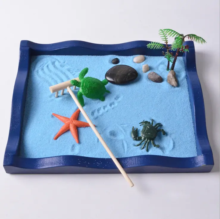 Mini Zen Garden Sea Life, caja de arena de escritorio para meditación y relajación, Beach Zen Garden Sand Tray Play Kit