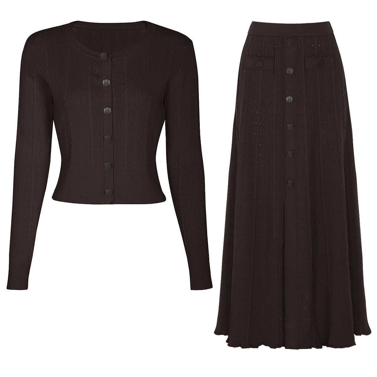 Completo due pezzi top + gonna marrone scuro