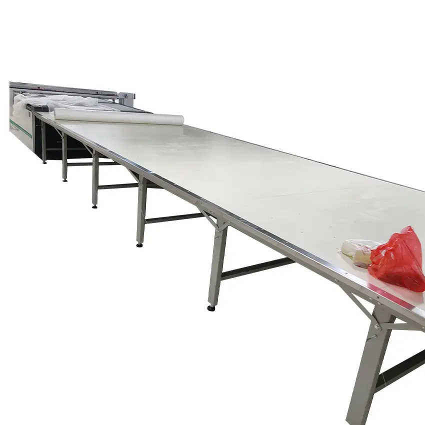 Mesa de corte de tela y tabla de pavimentación, fábrica de ropa, máquina ranuradora de tela automática, banco de trabajo