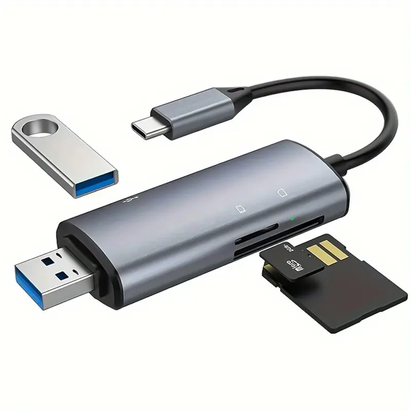 5 Em 1 Tipo C Leitor de Cartão USB 3.0 HUB Leitor de Cartão Divisor Para Mac/iPhone 15/iPad/MacBook, USB 3.0/USB-C To Leitor de Cartão SD/TF