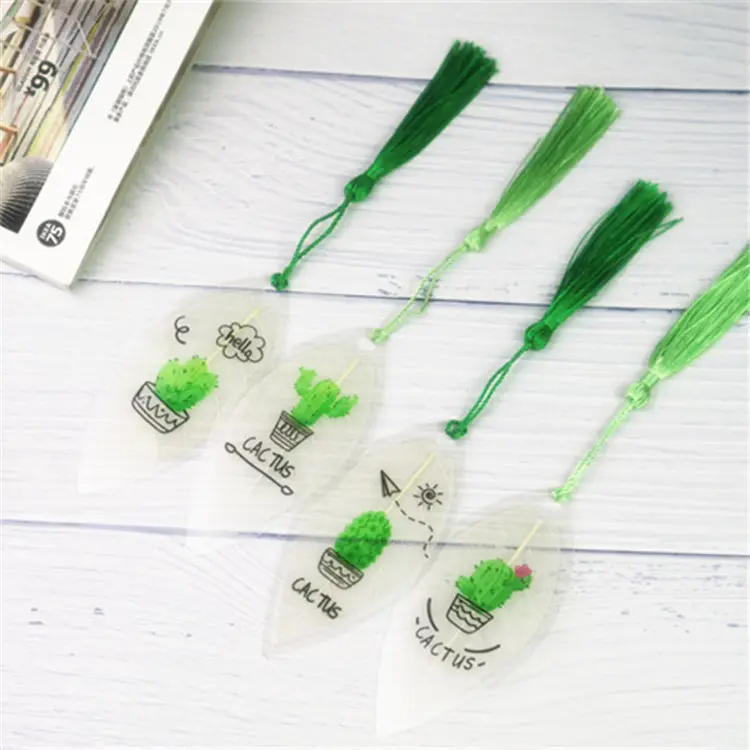 Vein Bookmark Learning Stationery Supplies Wholesale Transparent Cactus Tassel Gift for Students Plastic Acrylic Oem Angel Study