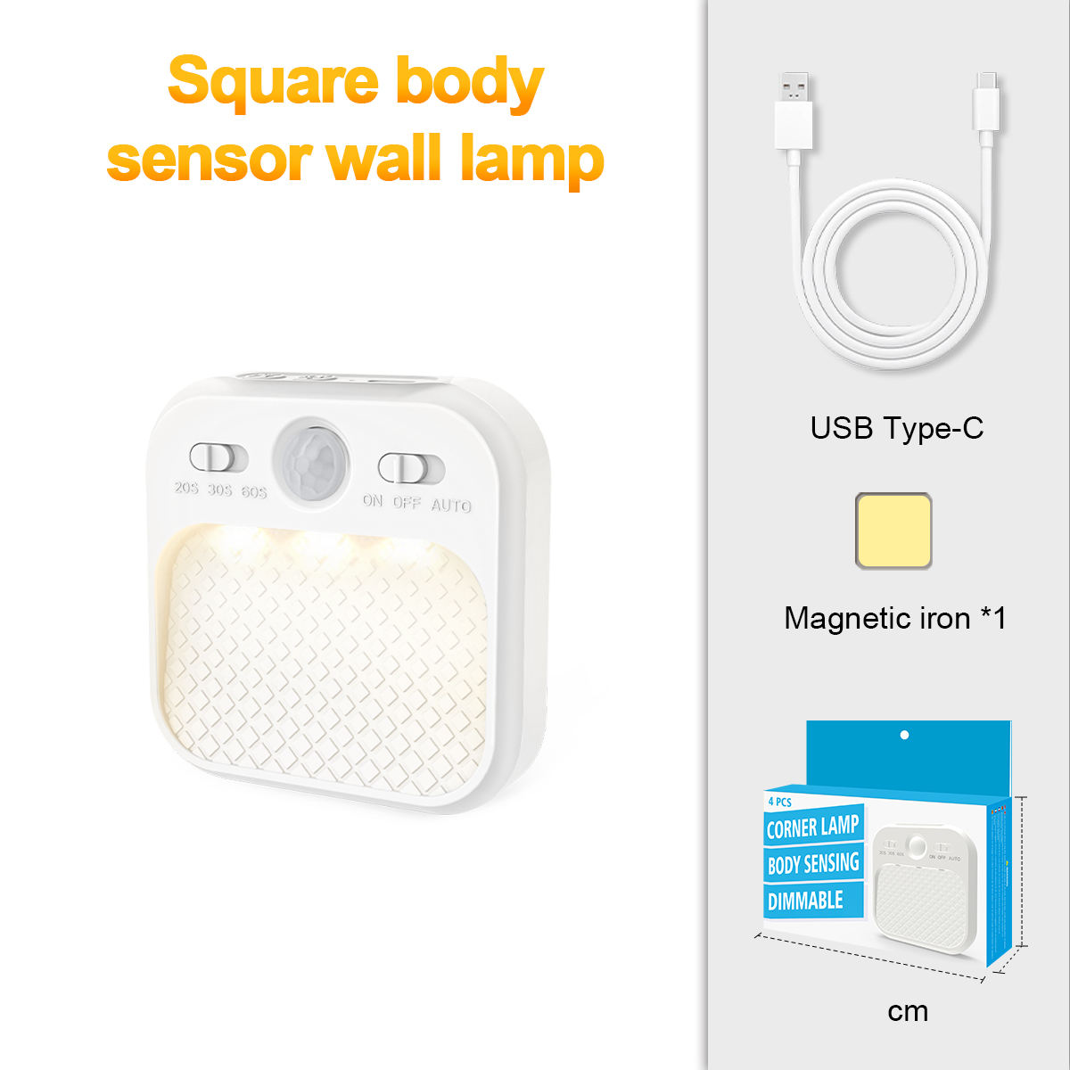 Lampe murale à détecteur de mouvement carré.