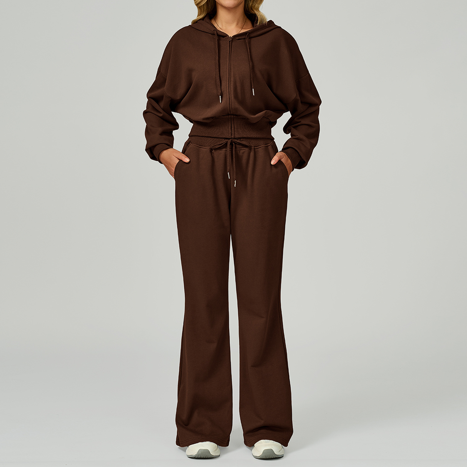 veste pantalon évasé-café