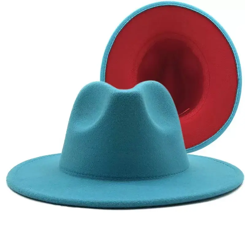 2021 جديد مصمم قبعات فيدورا المرأة فيدورا قبعة الصوف المرأة قبعة بحافة واسعة بالجملة 2 اثنين من لهجة القبعات الرجال والنساء