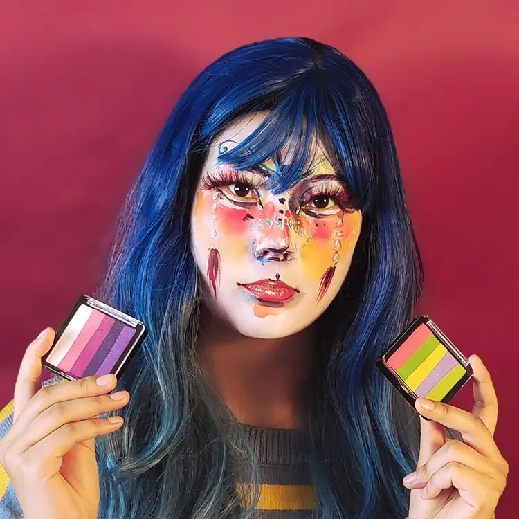 Paleta de maquiagem com base à água, paleta de maquiagem com tinta bdy, multicolor, pintura facial, bolo arco-íris