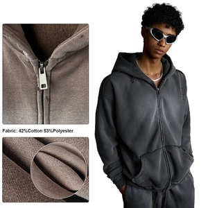 Bán Buôn Chất Lượng Cao Quá Khổ Zip up Batik Hoodies Người Đàn Ông Tùy Chỉnh 360gsm Trống Thời Trang Phố Dây Kéo Áo - Product Image 3