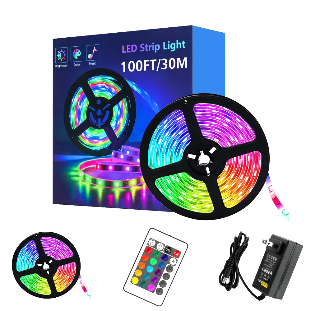 Ev dekorasyon ışıklandırma 10m 20m 30m 100ft 100Ft 5050 RGB TUYA WIFI kontrol akıllı Led ışık şerit yatak odası Led şerit ışık 100ft