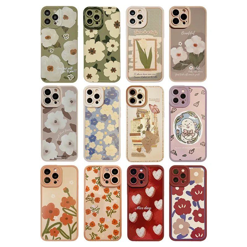 Shockproof Custom Silicon Cute Wholesale Cell Luxury Mobile Phone Cases For iPhone 14 15 Pro Max Cartoon Flower Case