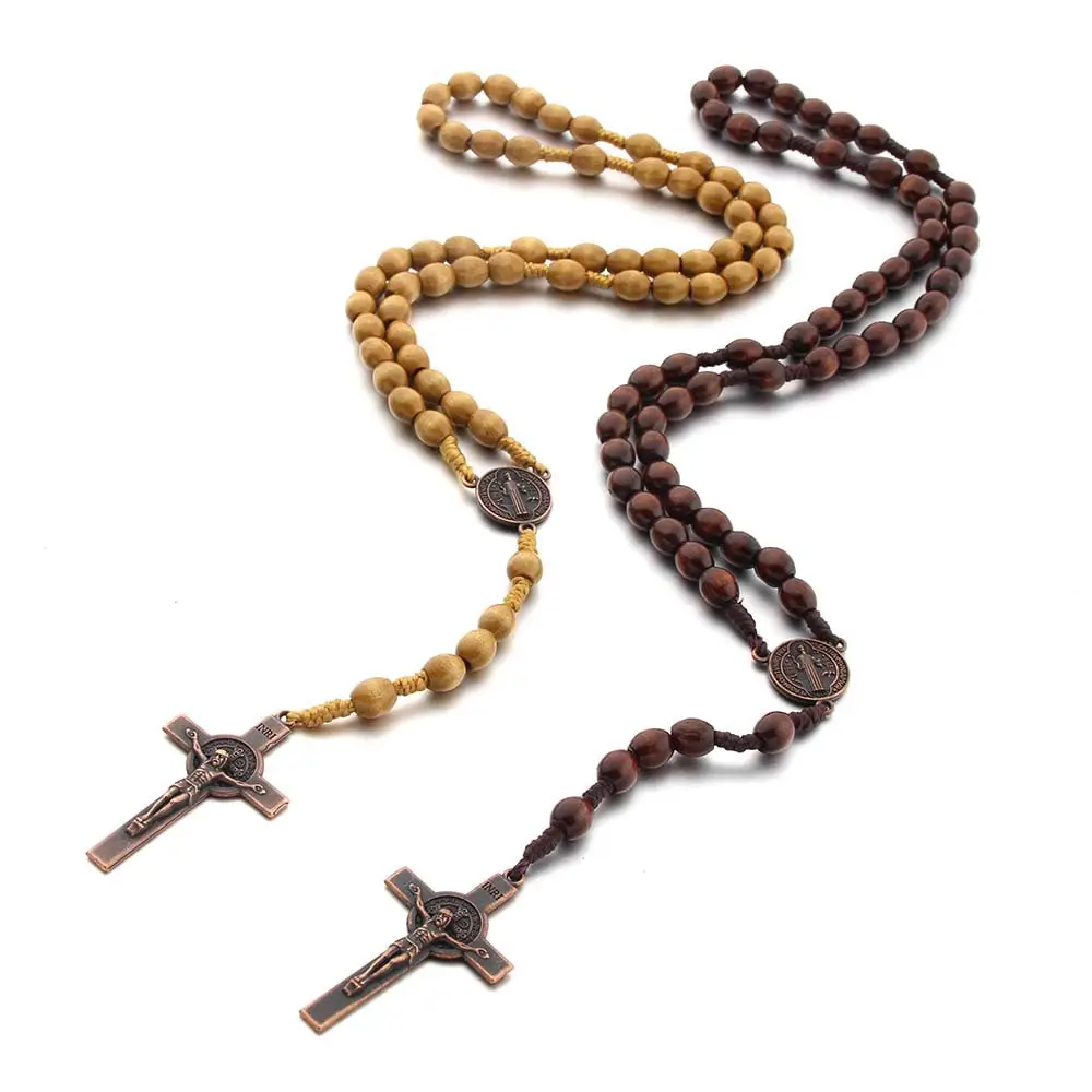 Cuentas de Rosario Tasbih de color madera con collar de Cruz de Jesús Cuentas de oración