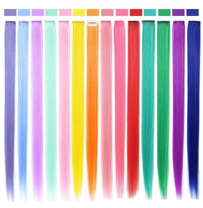 ผมต่อสังเคราะห์สีรุ้ง22นิ้วสำหรับเด็กผู้หญิงผมต่อแบบคลิปหนีบตรงหลากสีสำหรับงานปาร์ตี้ - Product Image 1