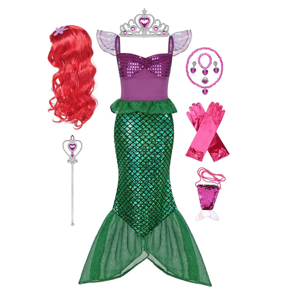 Halloween sereia vestido das crianças Euro-American estilo infantil roupas sereia princesa saia Ariel vestido da menina