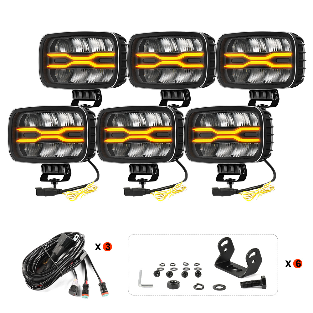 6pcs Light + Wire Harness*3