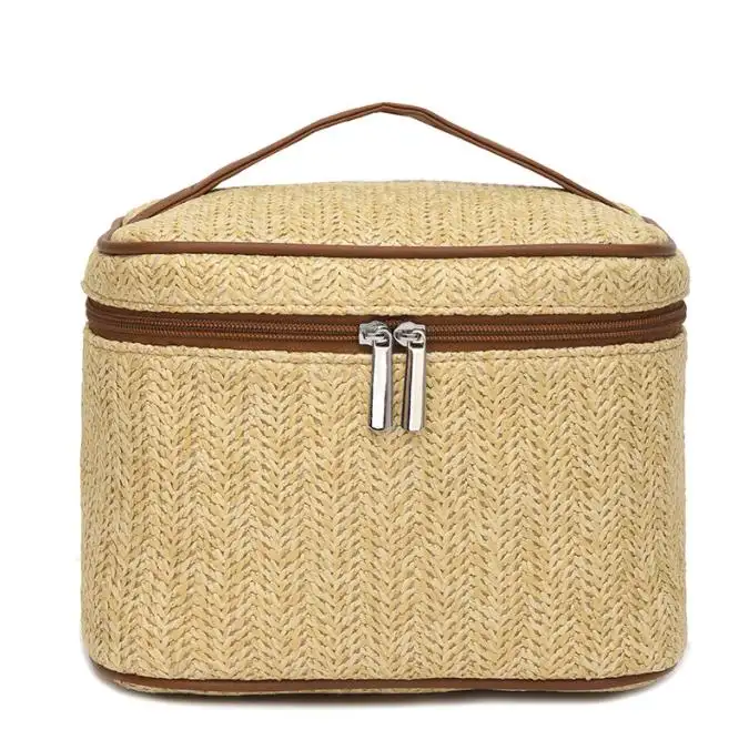 Wholesale Custom Eco-friendly Lady Paper Straw Case Women Cosmetic Travel Make Up Organizer Storage Bag