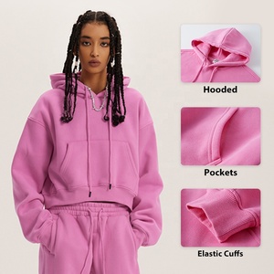 Özel Logo 345G kalın peluş kapşonlu katı renk kordonlu elastik manşetleri çabuk kuruyan Hoodies kadınlar için - Product Image 3