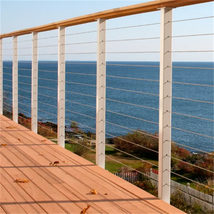 Garde-corps en acier inoxydable câble métallique balustrade pas cher avec main courante en bois