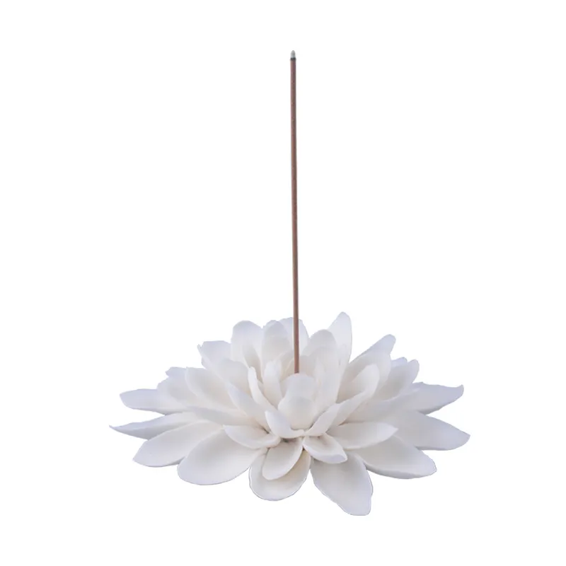 Quemador de cerámica con forma de flor, soporte de incienso hecho a mano, delicado