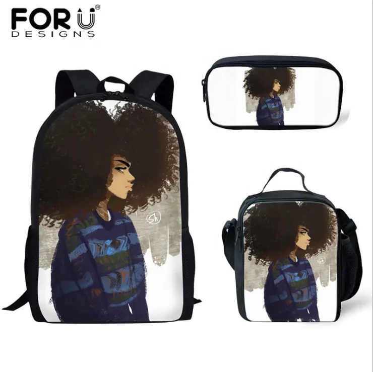 Bolsa de almuerzo de poliéster con diseño personalizado para niños, bolso de lápices, mochila escolar, color negro, 3 uds.