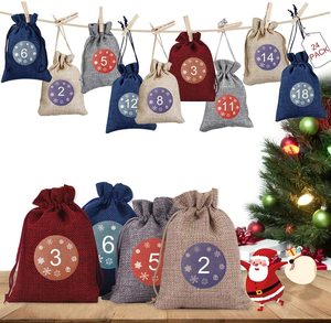 24 adet 1-24 noel geri sayım advent takvimi kumaş çanta dolum numaraları ile düğmeler noel süslemeleri DIY zanaat seti - Product Image 2