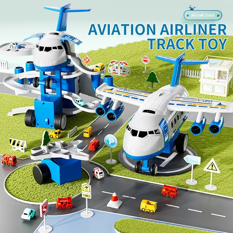 새로운 디자인 도매 교육 DIY 조립 비행기 모양 스마트 아기 장난감 항공기 트랙 주차 아이들을위한 자동차 선물 놀이 세트