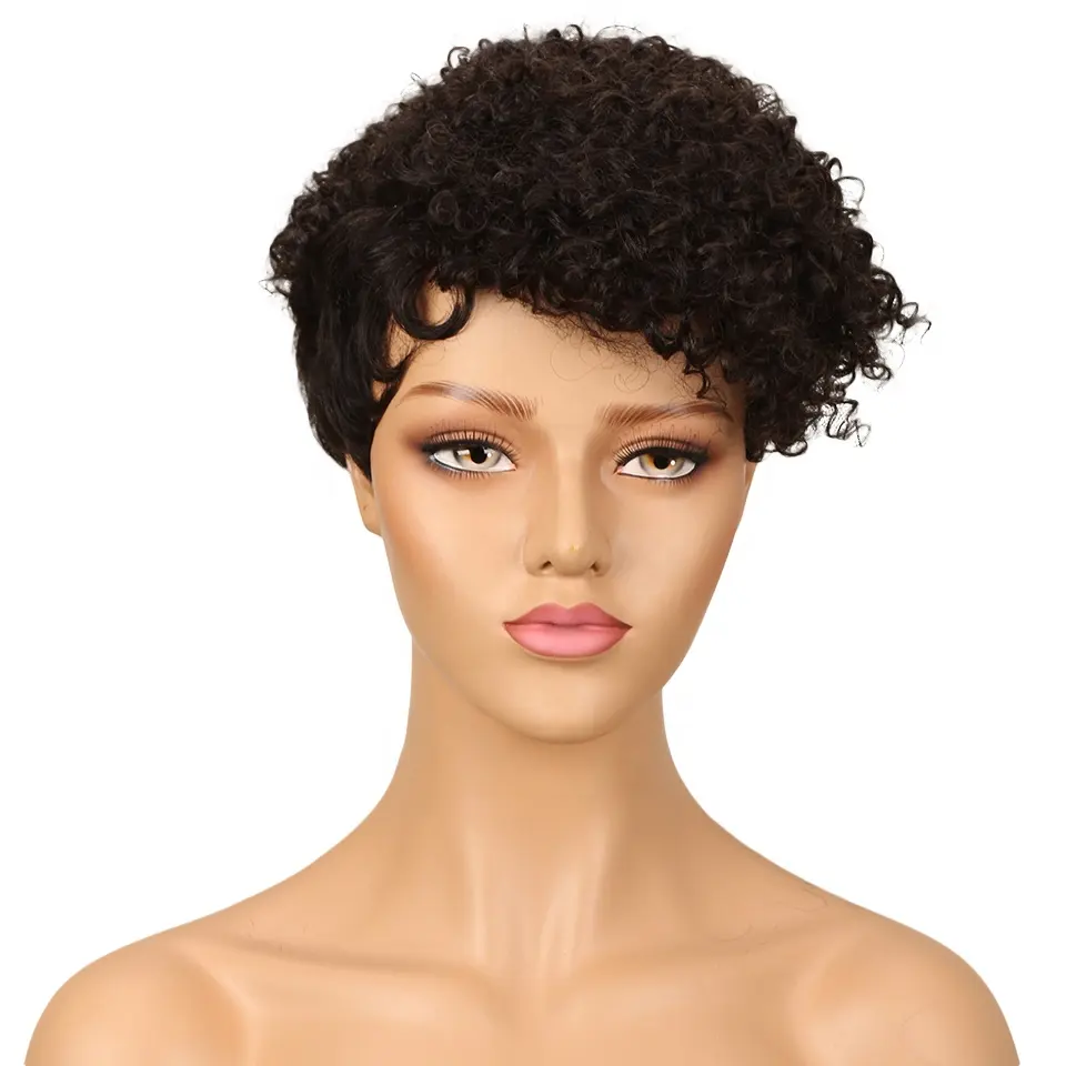 Peruca de cabelo humano encaracolado, mini peruca para mulheres negras, curta, marrom escuro, cosplay, encaracolado para boneca 100% remy, atacado, fábrica