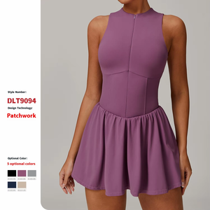 قطعة واحدة تنورة فستان تنس بيكلبال تنورة في الهواء الطلق تشغيل اللباس تنفس الأرجواني نصف سحاب يصل حمالة الصدر وسادة الجيب الداخلي - Product Image 4