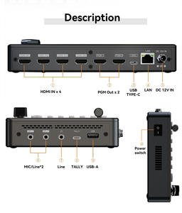 JJTS-Conmutador de vídeo multifuncional con 4 entradas HDMI, transmisión en vivo, control de joystick, mezclador de estudio, conmutador de vídeo - Product Image 4