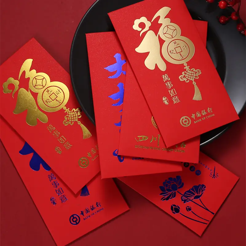 Rouge bonne année longue feuille de colle logo brillant enveloppe en papier rouge pour l'argent