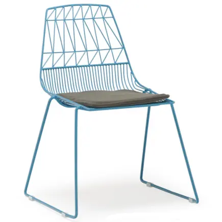 Silla de alambre de bertoia azul con almohadilla de asiento, muebles de alquiler de eventos, venta al por mayor