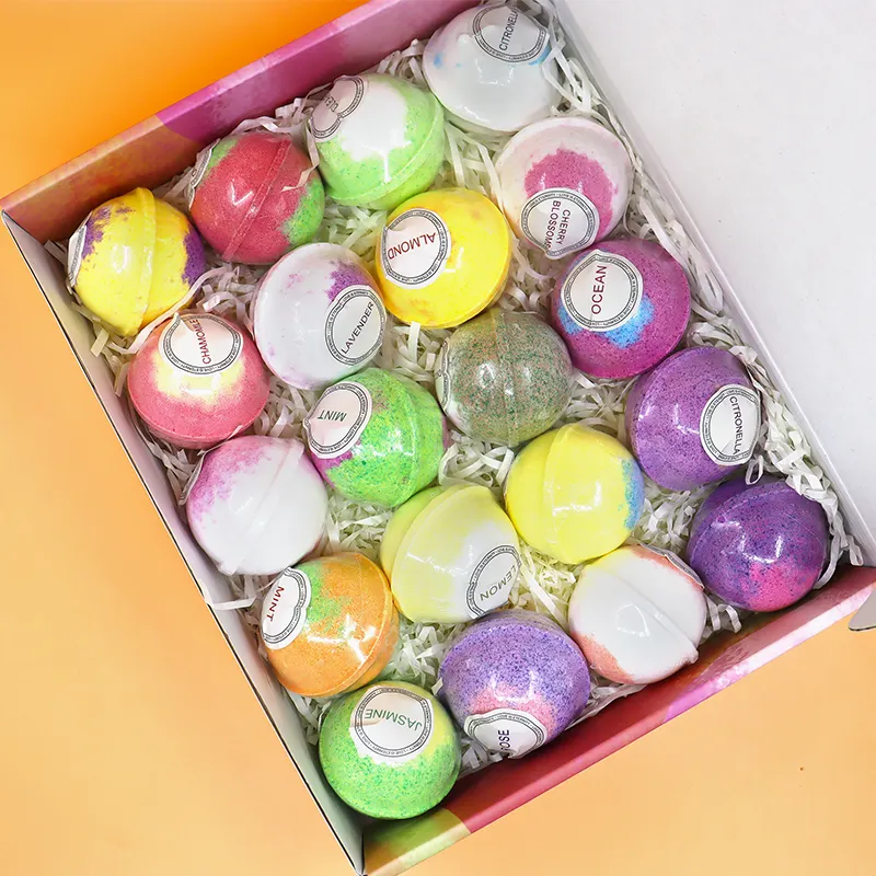 Set de regalo de bomba de baño de burbujas de colores mezclados con forma de bola para niños, venta al por mayor, ingredientes orgánicos