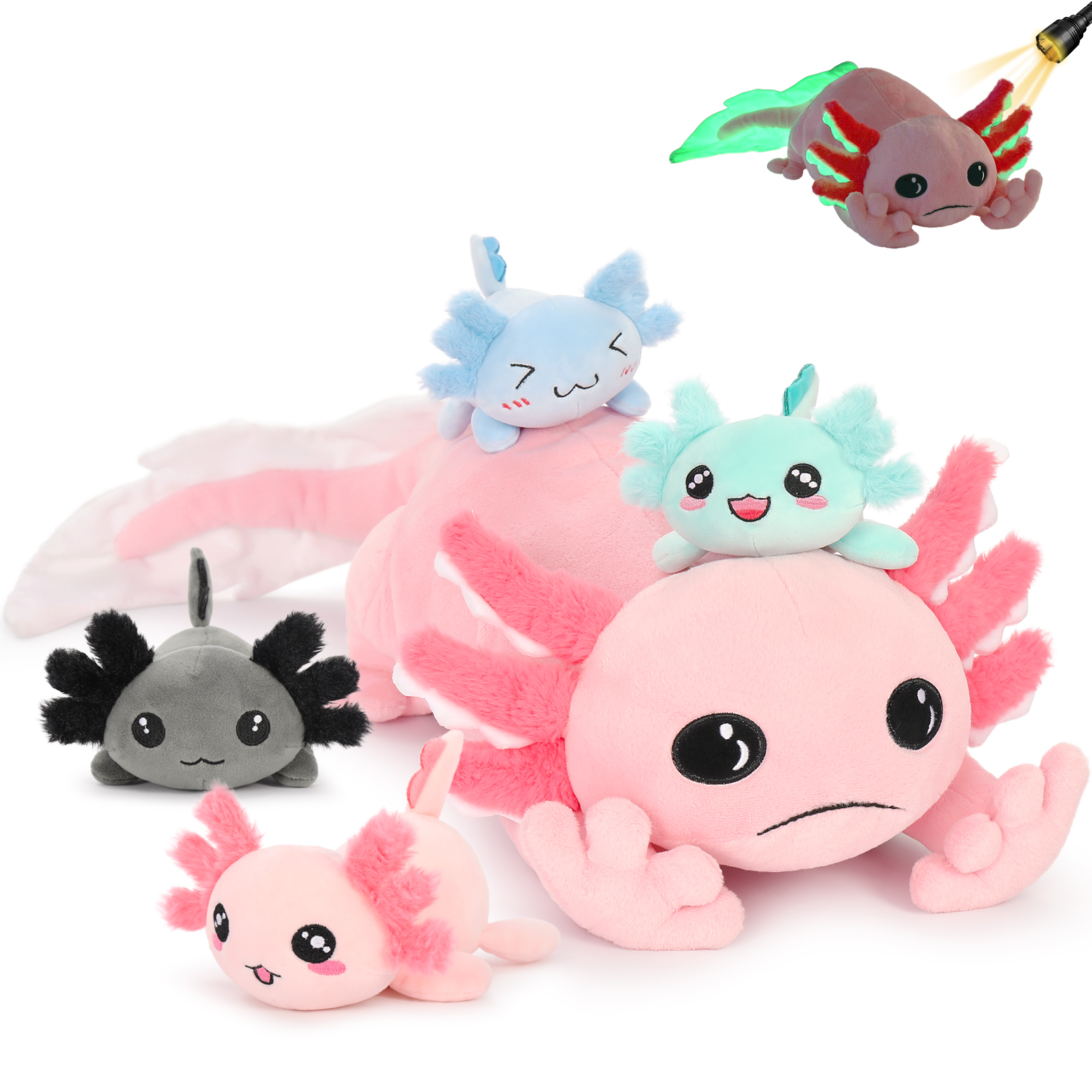 Ensemble de peluche axolotl rose mère bébé
