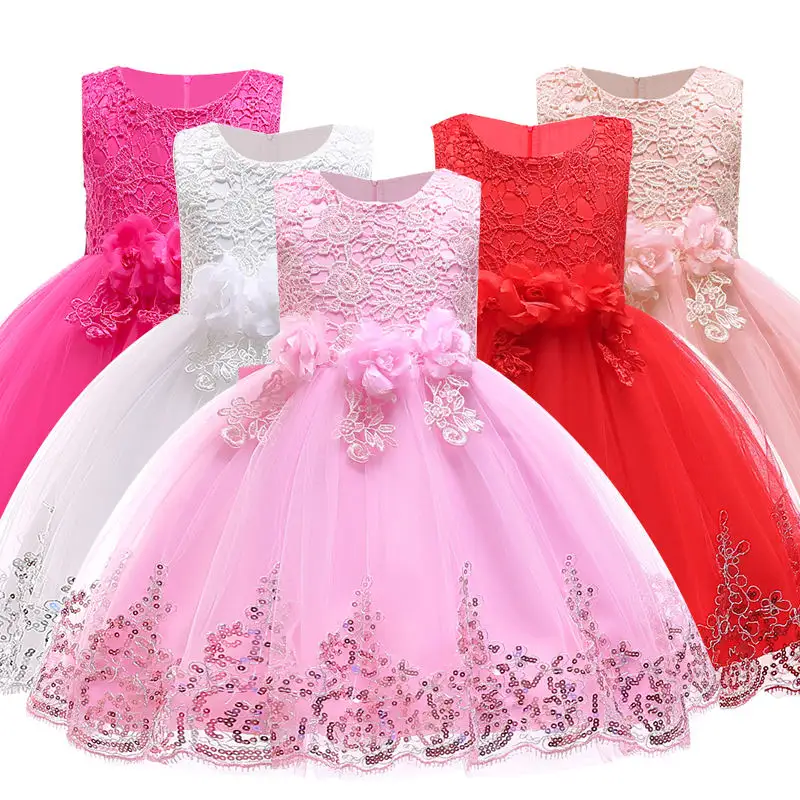 2-12 anni ragazza abito da sposa ricamato con paillettes abito da principessa da sera per bambini adorabili abiti da Tutu per feste di compleanno