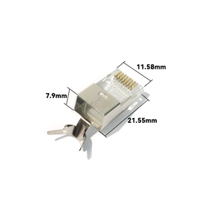 RJ45 <span class=keywords><strong>Cat7</strong></span> Cat6A屏蔽8P8C通道连接器50UM镀金FTP/STP网络模块化插头水晶头连接器附件