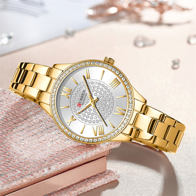 CURREN Top Brand Fashion Ladies Watches Stainless Steel Band Quartz Female Wristwatch Ladies Gifts Clock Relogio Feminino