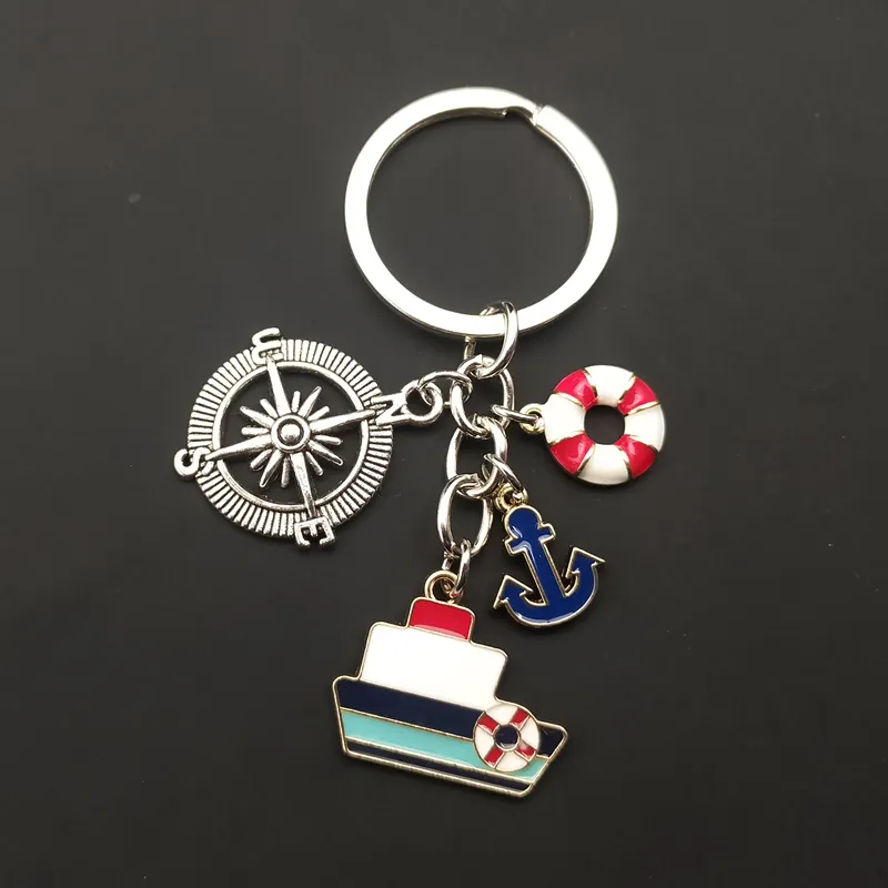 Porte-clé en émail avec hameçon de gouvernail, bateau, j'adore le charme de la mer, porte-clés de mode, bijoux pour hommes et femmes, cadeaux