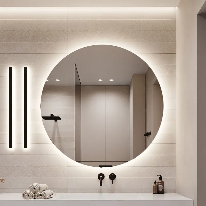 Moderne Luxe Led-Badkamer Intelligente Spiegel Aan De Muur Gemonteerde Bluetooth Touchscreen Make-Up Spiegel Met Achtergrondverlichting Voor Hotels