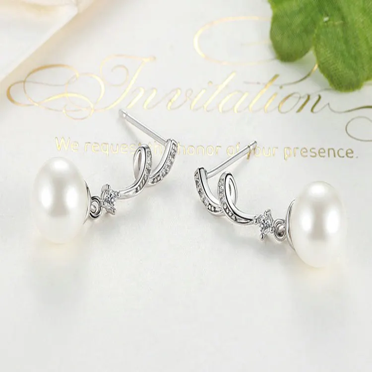 2022 Nieuwe Stijl Groothandel Custom Mode-sieraden 925 Sterling Zilveren Oorbel Spiraal Soort Zirkoon Pearl Drop Earring Voor Vrouwen