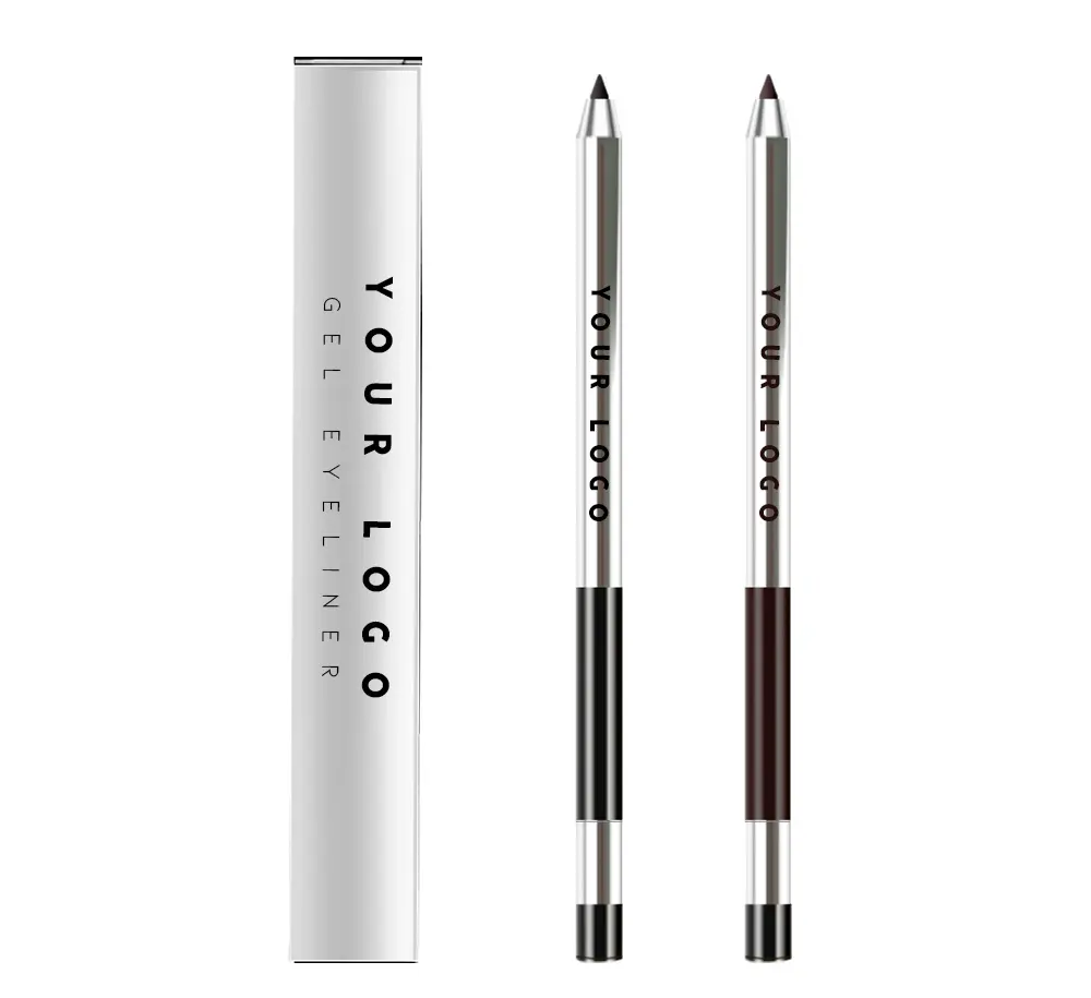 Özel etiket glitter kohl eyeliner jel kalemtıraş ile su geçirmez uzun ömürlü vegan siyah yeşil mavi kajal eyeliner