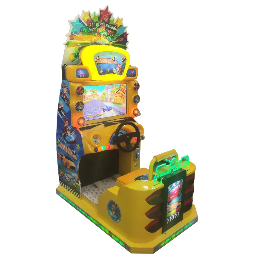 Аркадный желтый гоночный автомобиль, игровой автомат, игровой автомат с монетами