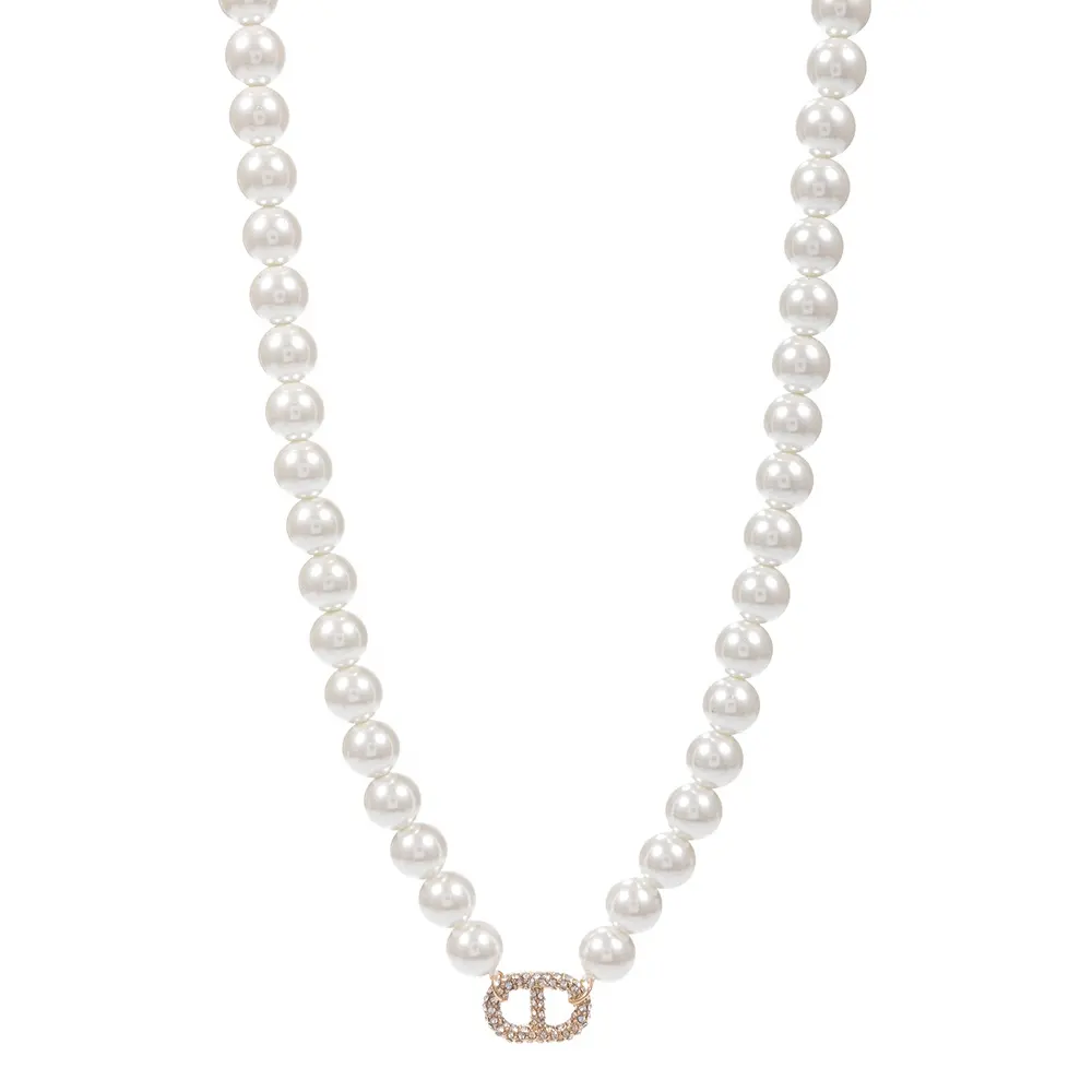 Nuova vendita calda personalizza gioielli in oro 14k collana di perle di alta qualità all'ingrosso perla di vetro con parte per catena regalo da donna