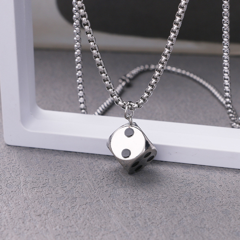 White dice/titanium steel chain 70cm